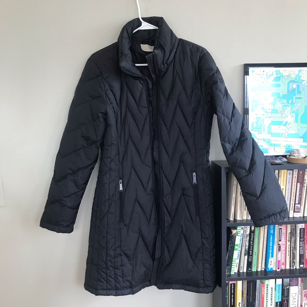 Michael Kors Black Chevron Down Puffer Coat